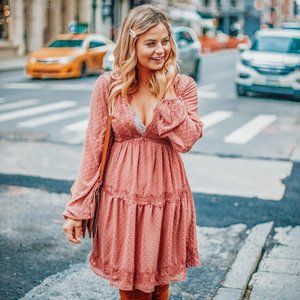 Lulu's Swiss Dot Long Sleeve Mini Dress in Mauve